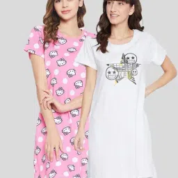 Clovia Multicolor Graphic Print Night Dress (Pack of 2)-picture-32