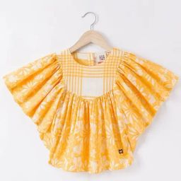 Ed-a-Mamma Kids Yellow & White Cotton Floral Print Top-picture-6