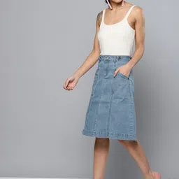 Chemistry Blue Denim A-Line Skirt-picture-35