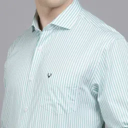 Allen Solly Green Slim Fit Striped Cotton Shirt image 4