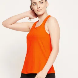 Clovia Orange Cotton Tank Top image 3
