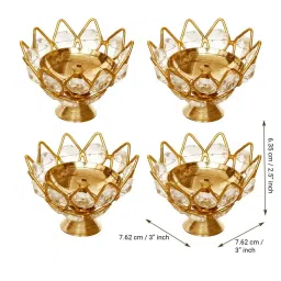 eCraftIndia Gold Crystal Lotus Shape Crystal Diyas - Set of 8 image 4