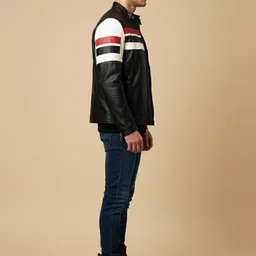 Mast & Harbour Men Striped Leather Tailored Jacket image 2