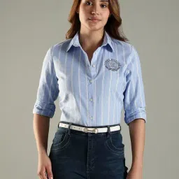 Tommy Hilfiger Blue Cotton Regular Fit Striped Shirt-picture-43