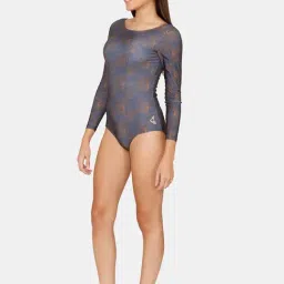 Zelocity by Zivame Grey Printed Padded Malliot with Zipper image 3