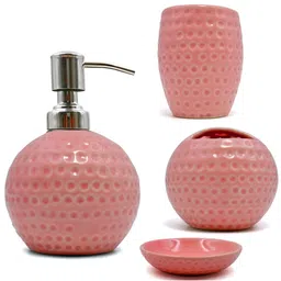 Amoorcart Pink 4 piece Textured Ceramic Bath Accessories Set-image-20
