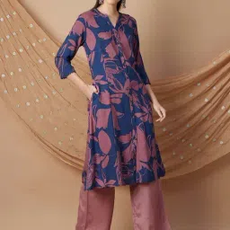 Melange by Lifestyle Blue & Pink Printed A Line Kurta-image-19