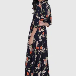Divena Navy Floral Print A Line Kurti image 2