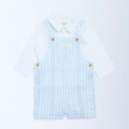HOP Kids by Westside Blue Checkered Cotton Dungaree with Shirt Set-picture-24
