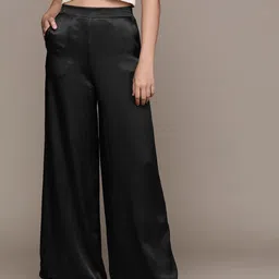 WAREHOUSE Women Satin Finish Wide Leg Trousers-image-2