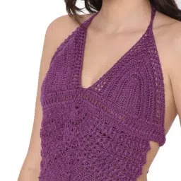 Smarty Pants Lilac Self Design Crochet Bikini Top image 5