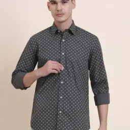 Greenfibre Dark Grey Cotton Printed Regular Fit Shirt-picture-26