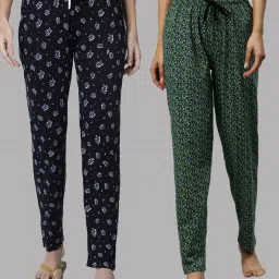 Kryptic Navy & Green Printed Pure Cotton Elasticated Waist Band Regular Fit Pyjamas - Pack of 2 image 1