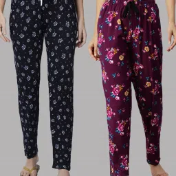 Kryptic Blue & Purple Printed Pure Cotton Elasticated Waist Band Regular Fit Pyjamas - Pack of 2 image 1