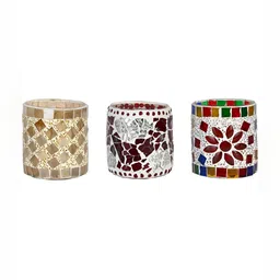 1ST TIME White & Red 3 Pieces Textured Glass Candle Holders-picture-29