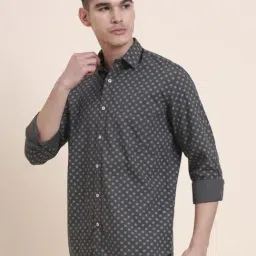 Greenfibre Dark Grey Cotton Printed Regular Fit Shirt image 4