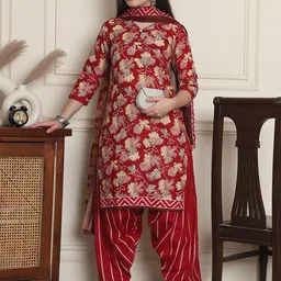 KALINI Floral Printed V-Neck Straight Kurta With Patiala & Dupatta image 3