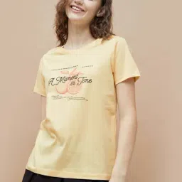 Ginger By Lifestyle Light Yellow Cotton Regular Fit Printed T-Shirt-picture-33