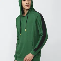 Forever 21 Green Cotton Regular Fit Striped Hooded SweatShirt image 3