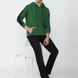 Forever 21 Green Cotton Regular Fit Striped Hooded SweatShirt image 5