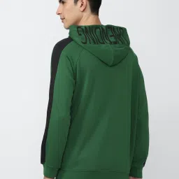 Forever 21 Green Cotton Regular Fit Striped Hooded SweatShirt image 2