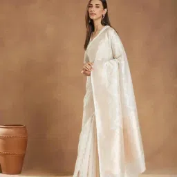 Fabindia Off White Cotton Silk Blend Banarsi Saree image 3