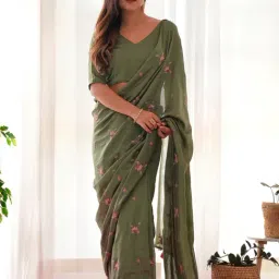 Saree Mall Green Silk Embroidered Saree With Unstitched Blouse-image-28