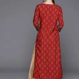 Biba Women Red & Mustard Yellow Ethnic Motifs Printed Straight Kurta image 2