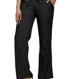 PATRORNA Black High Rise Relaxed Fit Paperbag Culottes Trousers-image-21