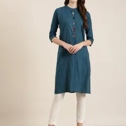 showoffff SHOWOFF Teal Cotton Regular Fit Kurta-picture-38