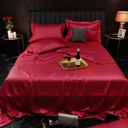 Stoa Paris Date Night Collection 300 TC Red Sateen Super King Bed Sheet with 4 Pillow Covers-picture-29