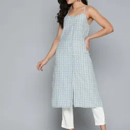 Jompers Blue Straight Floral Print Kurta-image-33