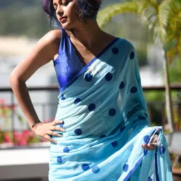 ZILVIRA Polka Dot Printed Pure Linen Block Print Saree image 5