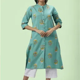 Rangmanch by Pantaloons Green Cotton Printed A Line Kurta-picture-15