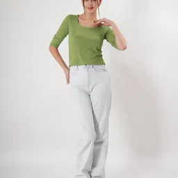 clobug Solid Square Neck Regular Fitted Top image 2