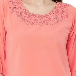 G0-4 IT Embroidered Round Neck Puff Sleeve Georgette Top image 3