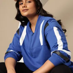 Sztori Plus Size Striped Detailed Half Zipper Sweatshirt-picture-39