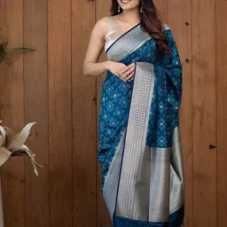 SWEETPEL Ethnic Motifs Woven Design Zari Banarasi Saree image 4