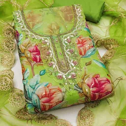 KALINI Printed Organza Unstitched Dress Material image 3