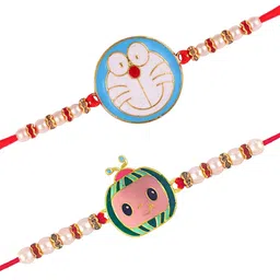 Vighnaharta Set Of 2 Gold-Plated Artificial Beaded Thread Rakhis image 2