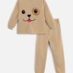 Nap Chief Full Sleeves Dog Face  Embroidered Co Ord Set -  Brown-picture-25