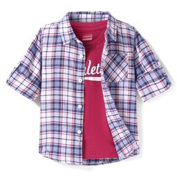 Babyhug Cotton Woven Full Sleeves Checkered Shirt with Text Print T-Shirt - Blue White & Red-picture-17
