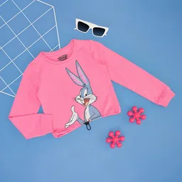 Pantaloons Junior Cotton Warner Bros Featuring Full Sleeves Looney Tunes Printed Tee - Pink-image-67