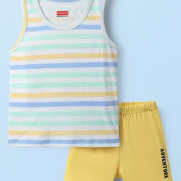 Babyhug 100% Cotton Single Jersey Knit Sleeveless Sando & Shorts Set - White & Yellow-picture-27