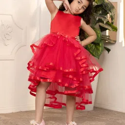 Toy Balloon Kids Sleeveless Lace Detailed High Low Dress - Coral-picture-37