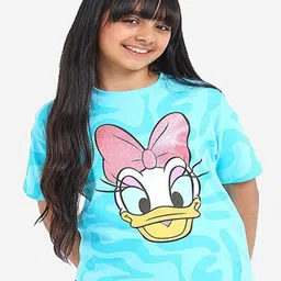 Bonkids Cotton Knit Disney Mickey & Friends Featuring Half Sleeves Daisy Duck Printed Tee - Green-picture-21