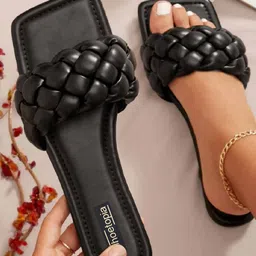 Shoetopia Cable Knit Designed Slip On Sandals - Black-picture-28