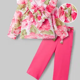 OLLINGTON ST. Knit Full Sleeves Floral Printed Top & Knit Pants - White & Pink-picture-18