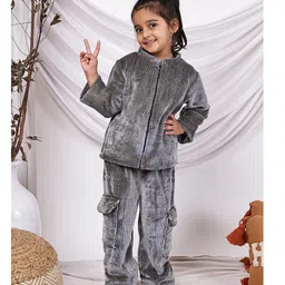 NEUDIS Velvet Knit Full Sleeves Ribbed Winter Jacket & Trouser Set - Grey-picture-10
