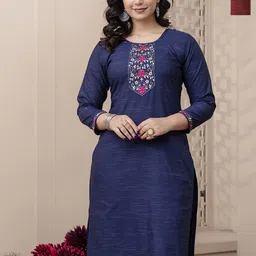 AUZAAI COLLECTION Selection Of 2 Embroidered Thread Work Pure Cotton Straight Kurtas-image-84